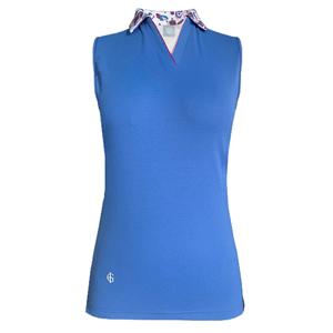 Island Green Ladies Leopard Print Collar Sleeveless Polo Shirt